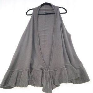 Cardigan Vest open front Ruffle hem Dark Gray knit one size 35" long line
